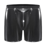 Zingj Men's PVC Bright Leather Boxers Sexy Open File Lekhoers Size Accurate No