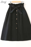 Women Casual Cotton Skirts 2023 Spring Summer Korean Style Solid Elegant High Waist Single-Breasted Bow Lace Up A-Line Midi