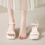 Summer New Temperament Buckle Thick Heel Sandals Women Wear Korean Side Casual High-Heeled