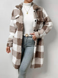 Button Lapel Plush Plaid Loose Temperament
