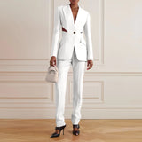 Zingj 2024 New Fashion Hollow Out Design Sense Show Thin Suit Show Legs Suit Pants Casual Professional Suit