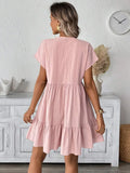 Women's Dress 2025 Summer Holiday Windy Windy Leaves Edge V Collar Solid Loose Short