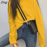 Sleeve T-shirts Women Spring Solid Long-style Loose Simple Ins All-match Casual Girls Tops Trendy Stylish Ulzzang Daily