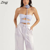 Sexy Strapless Flower Mesh Women Dress Apricot Hollow Out Ruched Summer Dresses Woman 2023 Elegant Party Club