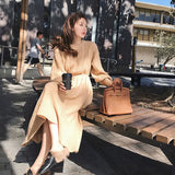 Twist Autumn Winter bandage Dress Knitted Women Sweaters Pullover Long Sleeve Round Neck Pullovers Knit Sweater Dress