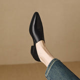 Zingj Heel Single Shoes Female 2024 New Pointed Deep Mouth French Small Fragrant Wind Thick With Temperament Pure Color Small Leather Shoes Female-Outfit