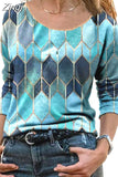 Pattern Fashion Tops Casual Loose T-shirt 2023 Autumn Winter New O-neck Long Sleeve T-shirt Women's Clothing
