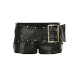 Design Rivet Buckle Belt Low-Waisted Leather Pants Hot Girl Dark Punk Wind Straight