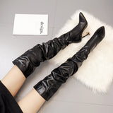 Winter New Long Boots Women With Pointed White High Heels And Knee Boots Leg Slim Wine Glasses And