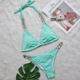 Zingj Bikini Ribbon Luxury Diamond Swimwear Sexy Metal Chain Accessories