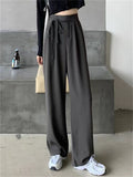 Autumn Winter Korean Fashion Chic Women's Pants Elegant High Waist Bandage Design Loose Wide Leg Woman Trousers Lace