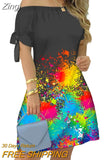 Women Off Shoulder Summer Mini Dress Sexy Short Sleeve Bow Tie Print A Line Party Short Dresses Vestidos