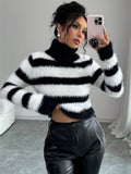And Winter New Women's High-Collar Striped Sweater Top Knitted Hottie