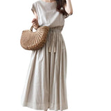 Dress 2025 Summer New Can Be Loose Waist Generous Cotton Linen Dress