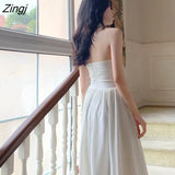 Elegant Halter Dress Women Sexy Backless Korean Party Midi Dress Female Sleeveless V-neck Vintage Dresses for Women