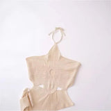 2025 Hot Sexy Sleeveless Back Short Dress Hanging Neck Knit Beach