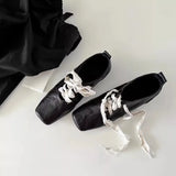 Literary And Art Square Head Small Leather Shoes 2025 New High-End Thick Front Lace Wearing Temperament Single Shoes