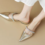 Small Fragrant Wind Pointed Low With Muller Baotou Half Drag Female Wear A Word With Diamond Silver Flat Cool