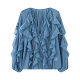 Summer Fashion V Collar Folded Folded Shirt Female