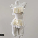 New Word Shoulder Lotus Side Split Two Sets Of Sexy Pure Lust High-Grade Lace Print Pajamas