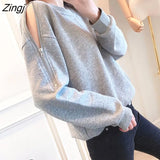 Women Sweatshirts Hollow Out Zip-up Solid Kpop Stylish Loose Harajuku Ulzzang Streetwear Fashion Female Leisure