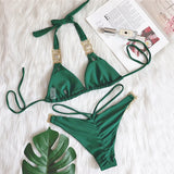 Zingj New Bikini Sexy Crystal Diamond Bandage Solid Color Split Women's Swimsuit
