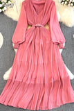 Women Draped Long Dress Spring Autumn Elegatn V-Neck Lantern Sleeve High Waist A-Line Pleated Party Maxi Vestidos