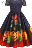 Dress Christmas Costume Women Lace Short Sleeve Hight Waist Vintage Evening Party Prom Casual