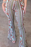Women Boho High Waist Flare Pants Slimming Casual Straight Retro Floral Print Comfy Yoga Palazzo Trousers