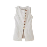 For Women's Clothing INS Burst Round-Neck Buckle Buckle Cotton Vest + Short