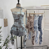 Shooting Spice Girls Irregular Lotus Leaf Side Ribbon With Non-Slip Strip Mesh Printing Chest Vest