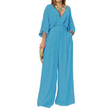 Winter Elegant Dress Women's Fashion Pure Color In Short-Sleeved Casual V-Neck