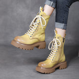 Leather Martin Boots High-Rise Kraft Mid-Sleeve Long Boots Autumn And Winter New Two Cotton Waterproof Table With Knight