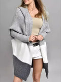 And Autumn Classic Splicing Color Knitted Sweater Cardigan Women's Fashion Hooded Loose Casual