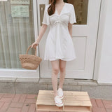 Summer Dress Women OL Casual Short Sleeve Dresses Female Dress V neck Solid Pink Blue White Dress Boho Robe Femme