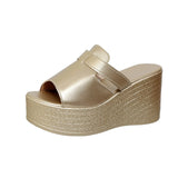 Pine Cake Word Cool Slippers Women's Summer New Large-Size Slopes And Sandals Fish Mouth High Heel