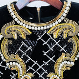 Heavy Industry Embroidery Slitting Nails Long-Sleeved Gold Velvet Bag Hip Dress For Autumn/Winter