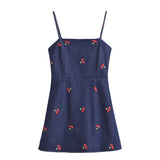 Retro-Dress Seaside Resort Sling Dress French Fresh Sweet Print A-Word Mini Dress Summer