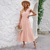 Leisure Summer Fashion Women's Wear Fresh Air V Collar V Collar Lotus Leaf Sleeve Layered