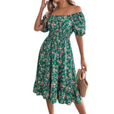 Shooting 2025 Spring And Summer Broken Flower Collar Short Sleeves To Close The Waist Lotus Leaf Side A Dress Women's