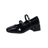 French Light-Mouthed Dress Coarse Heel Single Shoes Spring And Autumn New Square Head Mary Jane Buckle Small Leather Shoes