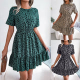 Wind Shooting New Leisure Wave Point In Spring And Summer To Close The Waist Lotus Leaf Side Of The Dress Women's