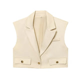 New Women's Short Lap Collar Vest Vest Top High Waist Broad Leg Trousers
