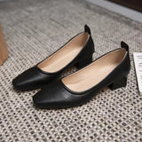 Spring And Summer New Small Heels Simple Lady Temperament Soft Leather Do Not Sharpen The Tip Of The Single Shoe Low Heel High
