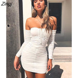 Women Autumn Winter Bandage Dress Women 2023 Sexy Off Shoulder Long Sleeve Slim Elastic Bodycon Party Dresses