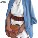 New Women Suit Blazers Office Lady Solid Color Lapel Long Sleeves Open-Front Loose Formal Coat for Ladies 8