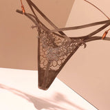 Sexy Embroidery Cross-Band Incognito Thin Lace Tone Transparent Low-Rise Hollow