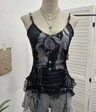 Shooting Millennium Spice Girls Heavy Industry Lace Stitching Print Beaded Sling Vest Strapped Short Sleeveless Top