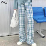 Women Plaid Colorful Loose Students Cute Girl Kawaii Ulzzang Chic Stylish Pockets High Waist Straight Streetwear Newest