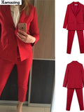 Pants Suits OL 2 Piece Set for Women Business Interview Uniform Blazer & Pencil Pants Office Lady